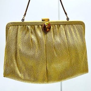 Vintage And’e Gold Mesh Clutch Snake Chain Strap Hand Painted Bohemian Clasp